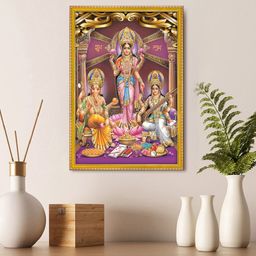 999Store Gold Toned & Pink Lakshmi With Ganesha And Saraswati Photo Wall Art-45