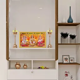999Store Yellow Lord Ganesh Lakshmi Mata With Saraswati Mata Photo Painting Wall Art-image-44
