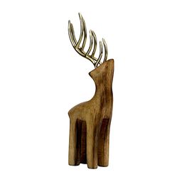 Hind Decor Brown & Gold-Toned Wooden Elegant Standing Reindeer Showpiece-image-68