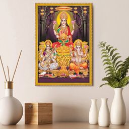 999Store Golden & Red Lakshmi Ganesha & Saraswati Photo Painting Wall Art-image-43