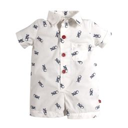 Nino Bambino Infant Kids White & Grey Printed Pure Organic Cotton Rompers-image-17