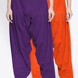 Jinfo Women Pack Of 2 Orange & Purple Solid Cotton Salwar-image-31