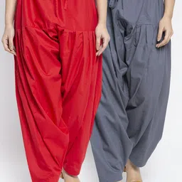 Jinfo Women Pack Of 2 Grey & Red Solid Cotton Loose-Fit Salwar-picture-11