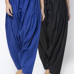 Women Pack of 2 Women Blue & Black Solid Cotton Salwar-picture-42