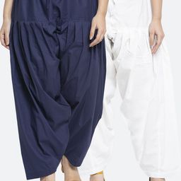 GRACIT Women Pack of 2 White & Navy Blue Solid Loose Fit Cotton Salwar-image-44