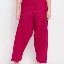 Clora Creation Women Magenta-Pink Solid Loose-Fit Pure Cotton Salwar-8