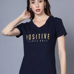 Fleximaa Typography Printed V-Neck Pure Cotton T-Shirt-image-31