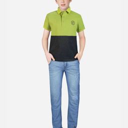 Gini and Jony Boys Green & Black Colourblocked Polo Collar Cotton T-shirt-image-69