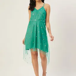 DODO & MOA Women Sea Green & Silver-Toned Embellished Layered Wrap Dress-image-95