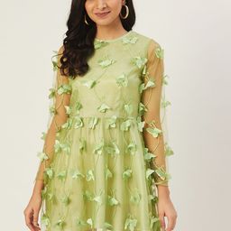 DODO & MOA Women Green Self Design Layered A-Line Dress-picture-4