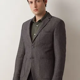 SELECTED Textured Slim-Fit Notched Lapel Collar Single-Breasted Casual Blazer-picture-53