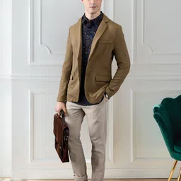 INVICTUS Men Beige Solid Single-Breasted Slim Fit Smart Casual Blazer-28