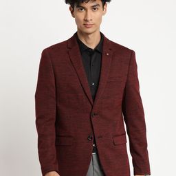 Turtle Men Maroon Self-Design Single Breasted Blazers-74