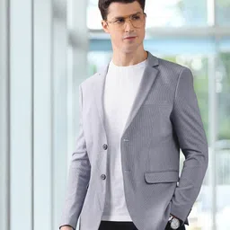 INVICTUS Men Blue Self-Design Single-Breasted Slim Fit Casual Blazer-image-70