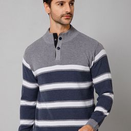 Cantabil Striped Mock Collar Sweater-image-10