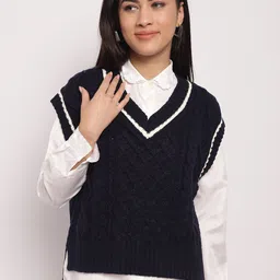 NoBarr V-Neck Cable Knit Acrylic Sweater Vest-image-32