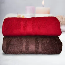 Athom Living Red & Brown 2Pcs Cotton 500 GSM Anti Microbial Bath Towels-7