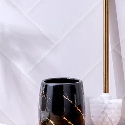 Home Centre Black & Gold-Toned Abstract Ceramic Toilet Brush Holder-image-66