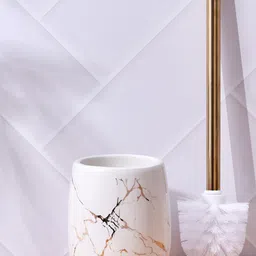 Home Centre White & Gold-Toned Abstract Ceramic Toilet Brush Holder-image-13