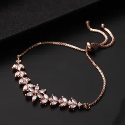 Jazz and Sizzle Women American Diamond Rose Gold-Plated Link Bracelet-14