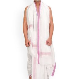 Exotic India Woven design Cotton Dhoti & Angavastram-picture-4