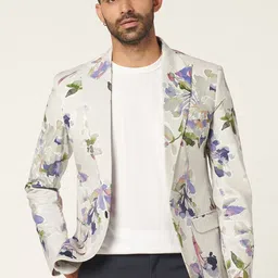 MR BUTTON Floral Printed Slim-Fit Velvet Blazer-image-2