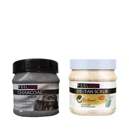 FEELHIGH Set Of 2 De Tan Scrub & Charcoal Scrub For Face & Body Exfoliators 500 ml Each-30