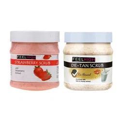 FEELHIGH Set Of 2 De Tan Scrub & Strawberry Scrub For Face & Body Exfoliators 500 ml Each-94
