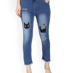 A-Okay Girls Heavy Fade Comfort Embroidered Cotton Slim Fit Jeans-picture-44