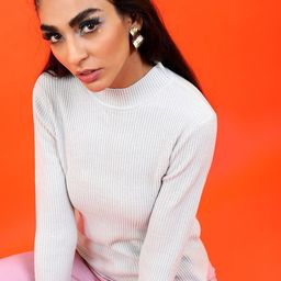 Tokyo Talkies Women Grey Acrylic Mock Collar Pullover-image-88