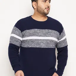 Club York Plus Size Colourblocked Long Sleeves Acrylic Pullover Sweater-image-27