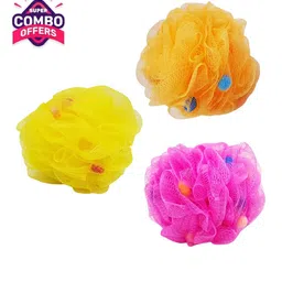 MAJESTIQUE Set of 3 Loofah with Active Spheres - Orange, Pink & Yellow-41