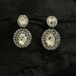 justpeachy Silver-Plated & White Contemporary Drop Earrings-image-0
