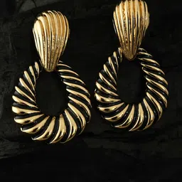justpeachy Black & Gold-Plated Teardrop Shaped Drop Earrings-0