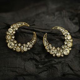 justpeachy Gold-Toned & Silver-Plated Contemporary Studded Half Hoop Earrings-5