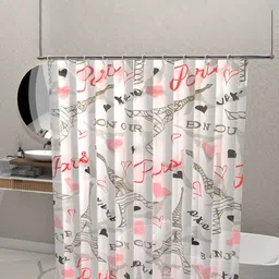 Kuber Industries 3-Pcs White Eiffel Tower Printed Quick Dry Shower Curtains With 12 Hooks image 2