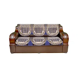 AZOTICA Navy Blue & Black 6 Pieces Geometric 5 Seater Cotton Sofa Covers-14