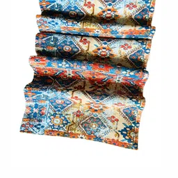 HOMADORN Blue & Red Floral Printed 4-Seater Table Cover image 2