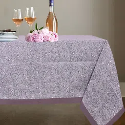 Texstylers Grey Floral Anti-Skid Cotton 6-Seater Table Cover image 3