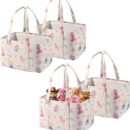 Cotton Pack of 4 Storage Basket with Handle | GM-20-WHT | Little Princess - Cream Storage Basket-image-16