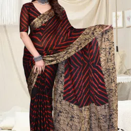 Printed, Striped Leheria Chiffon, Georgette Saree-image-26