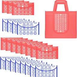 Pack of 24 Smile Foldable Shopping Bags For Women | Red & White Blue Pack of 24 Grocery Bags-image-65