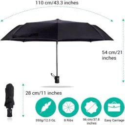 hr-rhm Windproof, Lightweight, Strong, Compact & Easy Auto Open / Close 3-Fold Umbrella Umbrella image 3