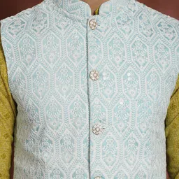Anouk Embroidered Regular Thread Work Kurta & Churidar With Nehru Jacket image 2