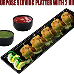zido One Platter for serving all type of Snacks and Tikka with 2 Chutney Katori Sizzler Tray image 5