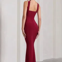Women Bodycon Maroon Maxi/Full Length Dress-image-4