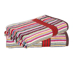 Creeva Blue & Pink 2 Pcs Striped 500 GSM Pure Cotton Bath Towels-96