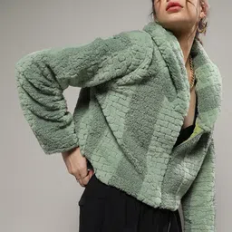 Campus Sutra Self Design Windcheater Crop Fleece Front Open Jacket image 2