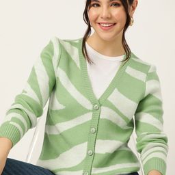 dressberry Women Printed V Neck Green Sweater-picture-14