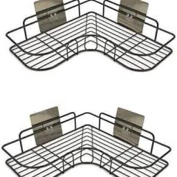Utensil Kitchen Rack Multipurpose Self Adhesive Wall-Mount Corner Storage Rack for Bathroom & Kitchen Steel-picture-13
